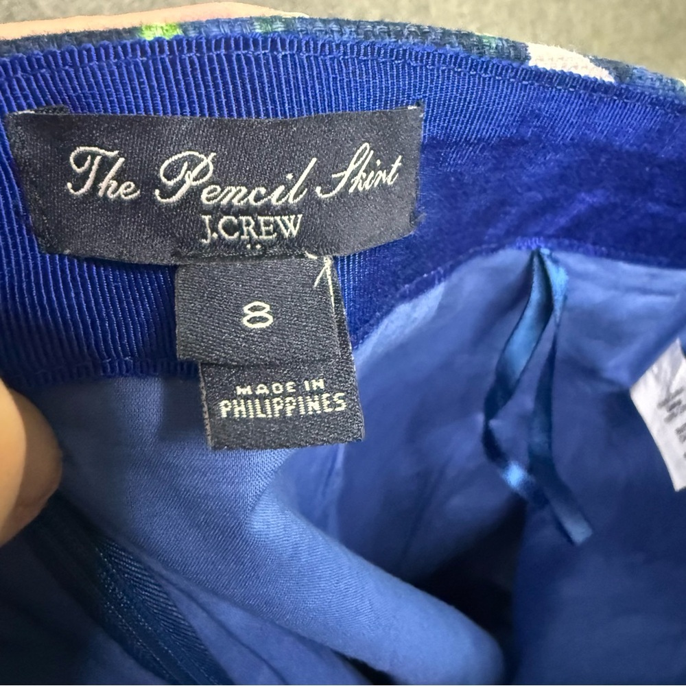 J. Crew Blue and Green Floral Pencil Skirt Size 8 100% Cotton‎ - Picture 3 of 5